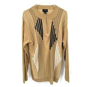 Miko 1/4 Zip Pullover Knit Sweater Men's L Long Sleeve Brown Multi Patchwork